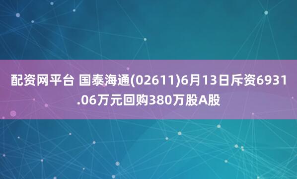 配资网平台 国泰海通(02611)6月13日斥资6931.06万元回购380万股A股