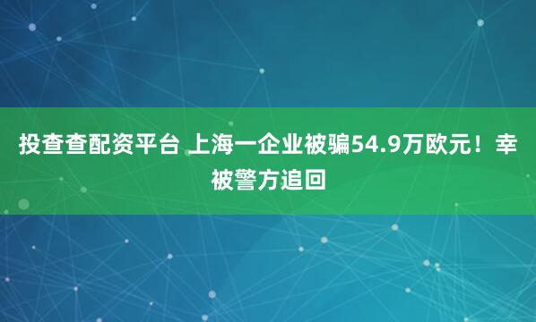 投查查配资平台 上海一企业被骗54.9万欧元！幸被警方追回